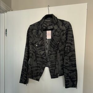 Grey and Black Tie-Dye Cropped Moto Jacket